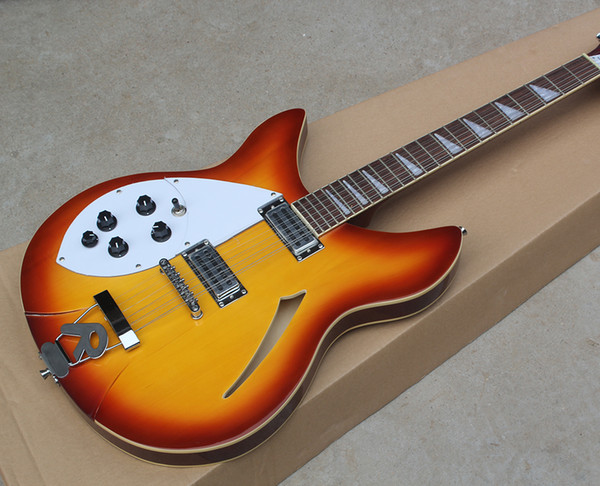 Free Shipping Factory Custom Left Handed Sunburst Semi-hollow 12 Strings Electric Guitar,Rosewood Fingerboard,Chrome Hardware,guitarra guita