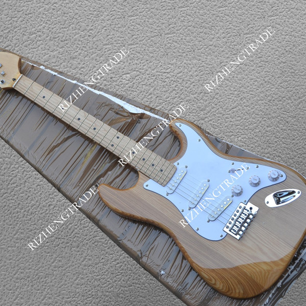 Electric guitar Natural color of elm wood ST Free shipping 6 strings instrument sell like hot