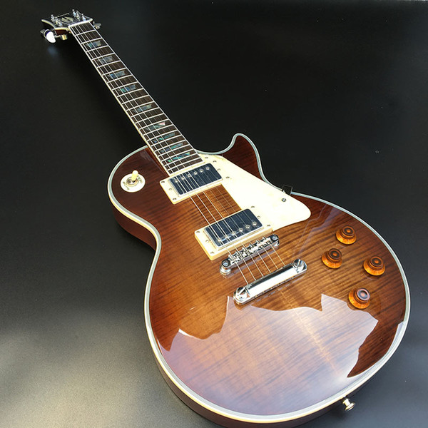 in stock Custom Shop Electric guitar,Solid Mahogany body With Bacon color Flamed Maple Top,Chrome Hardware,free shipping!