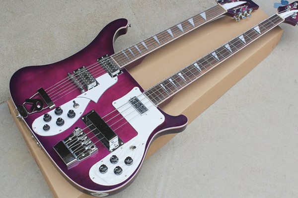 Purple Double Neck Electric Guitar with White Pickguard,White Binding,12 Strings+4 Strings,offering customized services