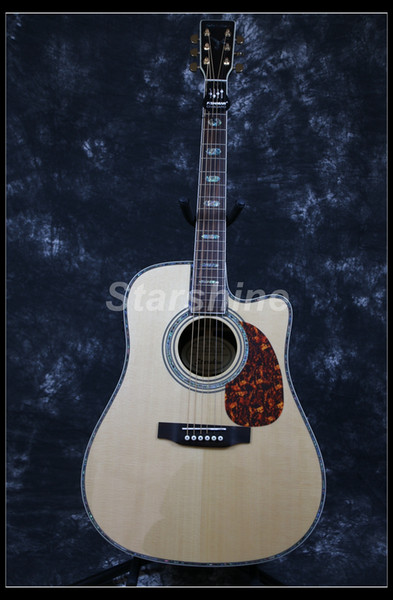 Starshine Top Quality Electric Acoustic Guitar ZZ-C45A Solid Spruce Cutway Dovetail Vertebral Joint Bone Nut&Saddles Abalone Inlay Grover Tu