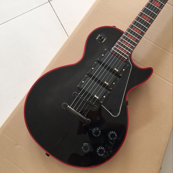 Free Shipping 2018 New Electric Guitar Black Guitar Custom Red Edge, 3 Pickups, Black Hardware Custom shop guitarra guitars