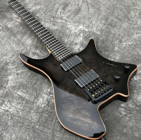 New Style 24Frets Headless Electric Guitar with Burl wood top, Gloss finish, Black Hardware, High quality Guitarra,free shipping!