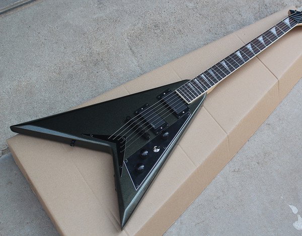 Free Shipping Factory Wholesale Dark Green Body Flying V Electric Guitar whit 2 Pickups,Black Pickguard,Black Hardwares,guitarra guitars