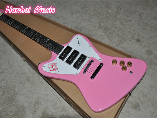 6-String Electric Guitar,Unusual Shape,Pink Color and 3 P90 Pickups,White Pickgaurd,Tree of Life Fret Marks Inlay