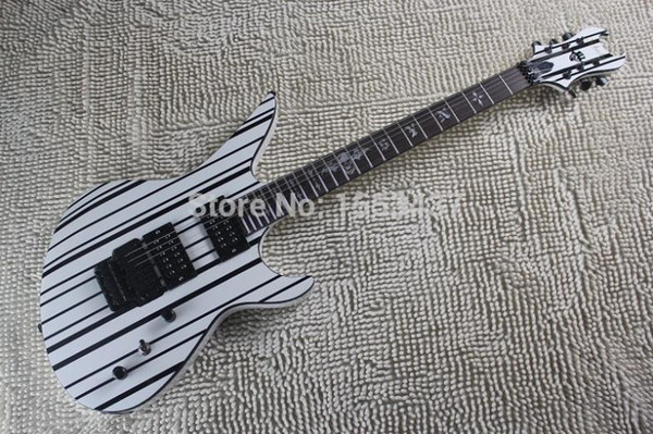 Top Quality synyster custom floydrose tremolo in white/black line with Strap and Skull logo electric guitar hott3