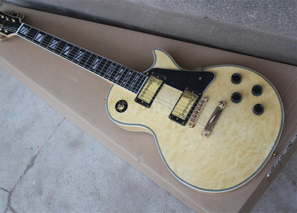 Light Yellow Electric Guitar with Rosewood Fingerboard,Clouds Lines Veneer,Offer Customized