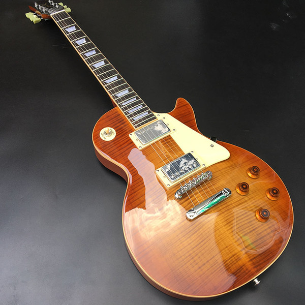 Standard Electric Guitar,Solid Mahogany body With Smoky color Flamed Maple Top,Chrome Hardware,free shipping!