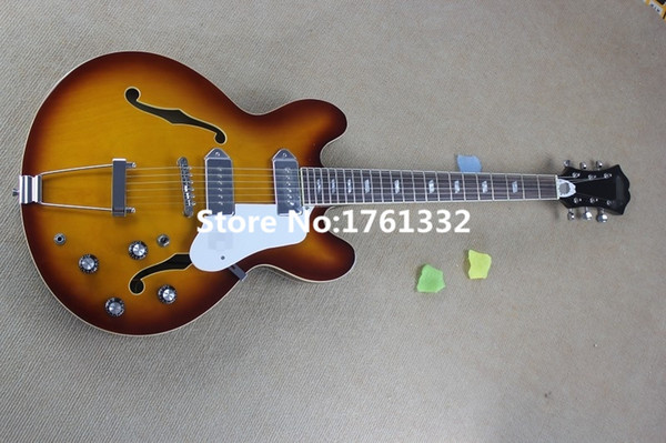 Factory custom semi-hollow Casino JAZZ electric guitar with P90 pickups,white pickguard,can be changed as request