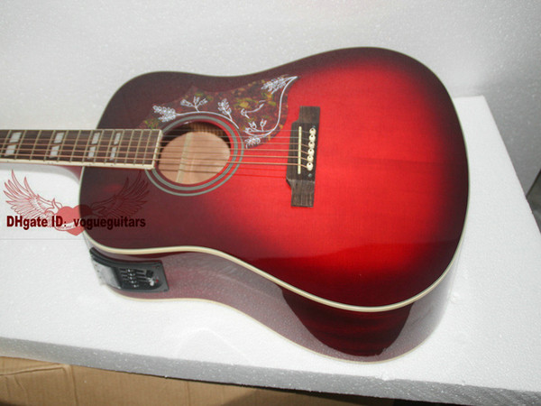 New Arrival Wine red Acoustic electric guitar with high quality Free Shipping