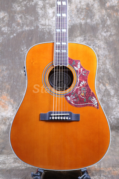 Starshine 6 Strings Acoustic Guitar ZZ-HMY Fishman 101 EQ Solid Top Bone Nut&Saddles Humming Bird Pickguard Grover Tuner