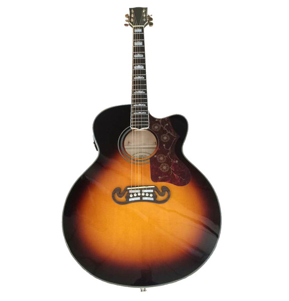 Free shipping OEM handcrafted 43 inch Jumbo Sunburst color acoustic guitar,solid spruce top, China made guitars J200