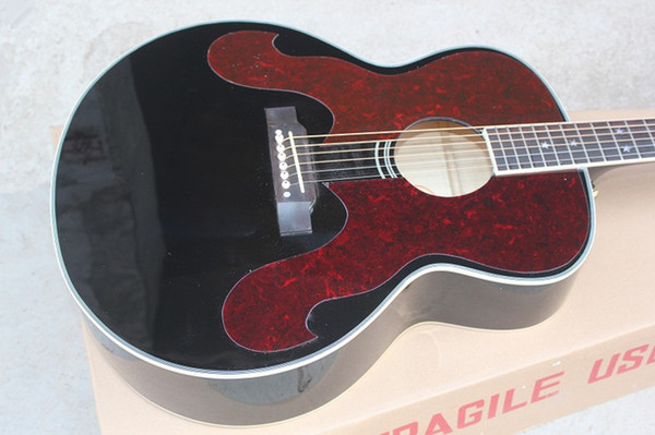 Factory Custom High Quality Spruce Top Black 6 Strings Acoustic Guitar Free Shipping