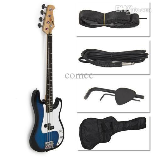 Wholesale-Blue Electric Bass Guitar Includes Strap, Guitar Case, Amp Cord