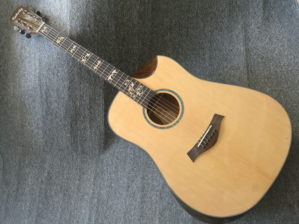 41 inch Acoustic guitar in stock with armrest AA solid spruce walnut back side Black hardware 41 inch half cutaway guitar