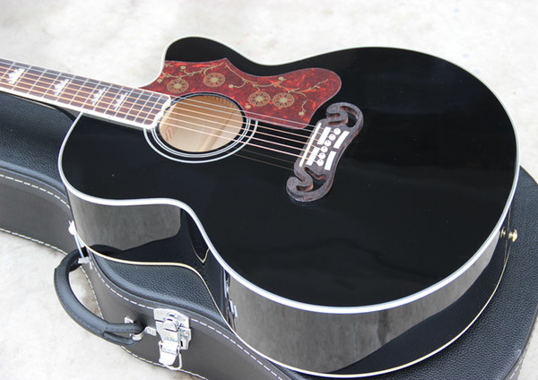 Hot selling black acoustic guitar, 43 inch jumbo cut away 6 string acoustic electric guitar