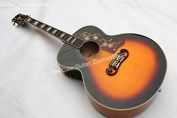 New arrival Chibson sunburst solid top acoustic guitar with EQ, G200 electric acoustic Deluxe guitar,solid top,free shipping