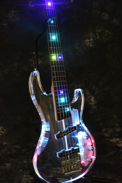 New Factory Store 5 Strings Crystal Electric Bass Guitar-Acrylic Electric Bass Guitar With Multicolor LED Light
