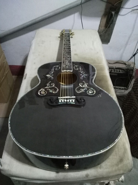 Jumbo deluxe 43 inch Transparent Black color acoustic guitar,rosewood pickguard with abalone inlay and purfling Deluxe guitar acoustic