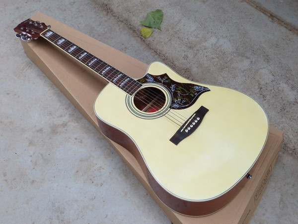 China Guitar Factory Wholesale Custom Shop Cutaway Burlywood Spruce Top Rosewood Fretboard Acoustic Guitar Free Shipping