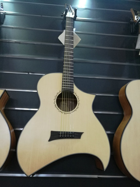 2017 new style Acoustic guitar special-shaped Natural AAA Solid spruce top dots inlay body sapele back side Matt finish China guitars