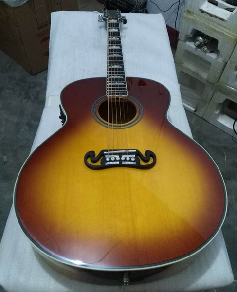 Free shipping OEM handcrafted 43 inch Jumbo Tobacco color acoustic guitar,solid spruce top, China made guitars J200