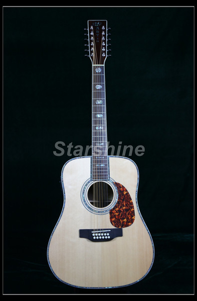 Starshine Top Quality 12 Strings Acoustic Guitar ZZ-FD12 Solid Spruce&Back Side Ebony Fingerboard Dovetail Vertebral Joint Bone Nut&Saddles