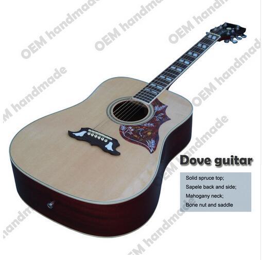 OEM handcrafted Dove guitar,classica 41 inch wood color acoustic electric guitar,made in China