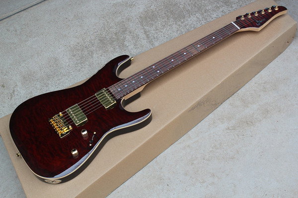 Small twin-swing electric guitar cloud pattern deep wine red gold accessories can be customized color