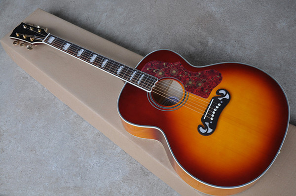 New Arrival Quality AAA Custom Shop Cherry Red Sunburst Spruce Top Maple Sides & Back Acoustic Guitar can be installed Fishman 101/301