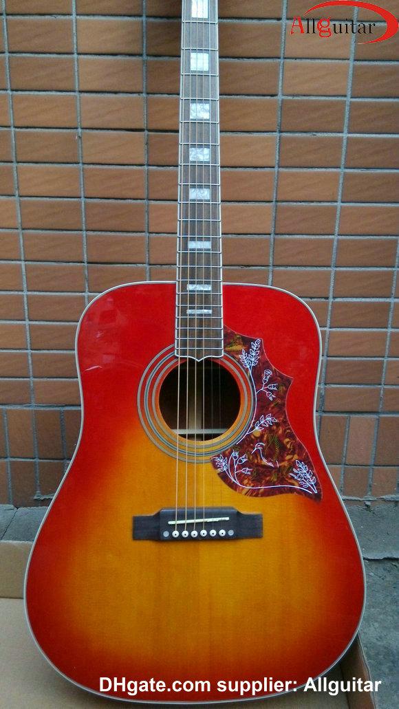 Cherry Red Acoustic Guitar W/O pickups Guitar 41'' humming birds Acoustic guitar