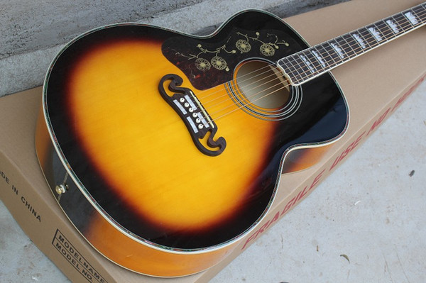 Left Handed Custom Shop Sunburst Spurce Top Maple Back Sides Acoustic Guitar can be Intalled with Fishman 101/301 EQ Free Shipping