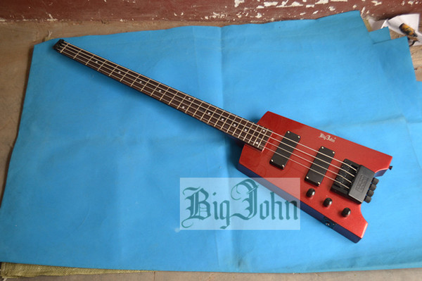 free shipping new Big John 4 strings left hand headless electric bass guitar in wine red with basswood body F-3319