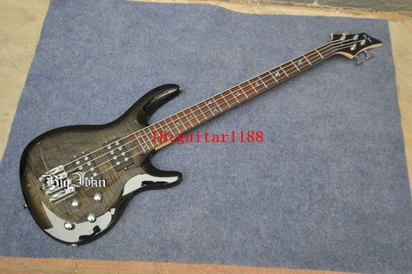 free shipping new Big John 4 strings electric bass guitar with sticking tiger stripes body and rosewood fingerboard in gray F-2036