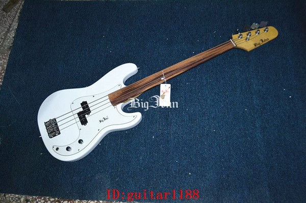 free shipping new Big John fretless electric bass guitar in white with across bridge F-3387