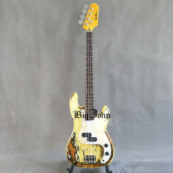 free shipping new Big John handmade vintage style 4 strings electric bass guitar with basswood body F-3382