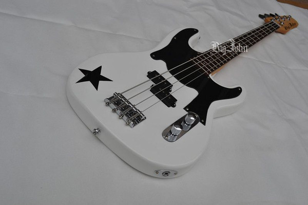 free shipping new Big John electric bass guitar in white with print five-pointed star for beginner made in China F-1261