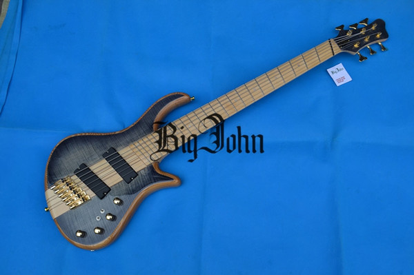 new Big John 6 strings fanned a sandwich electric bass guitar in blue with elm body + free shipping F-3311