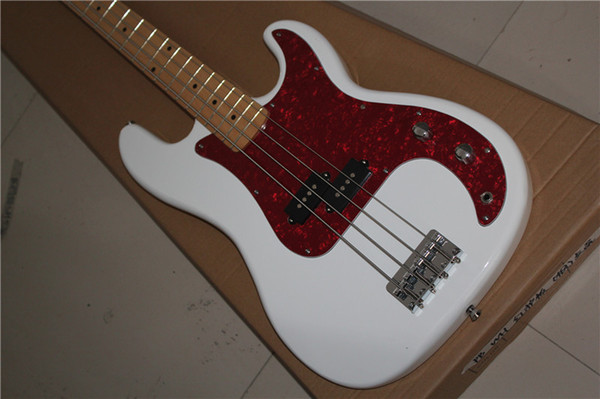 2018hot sales of white bass guitar, red guard board, free shipping! High quality guitar custom shop!