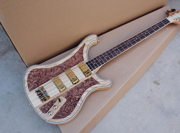 2018 4-String CNC Engraving Pattern Electric Bass Guitar with Rosewood Fingerboard,Gold Hardwares,Good Quality