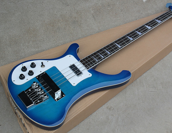 2018 Factory Custom Blue 4-string Electric Bass Guitar with Left-hand,White Pickguard,Chrome Hardwares,Good Quality