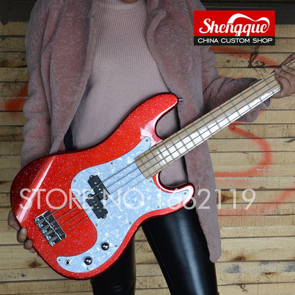 Free shipping factory custom P bass 4 string red color electric bass guitar with maple fingerboard basswood body instrument shop