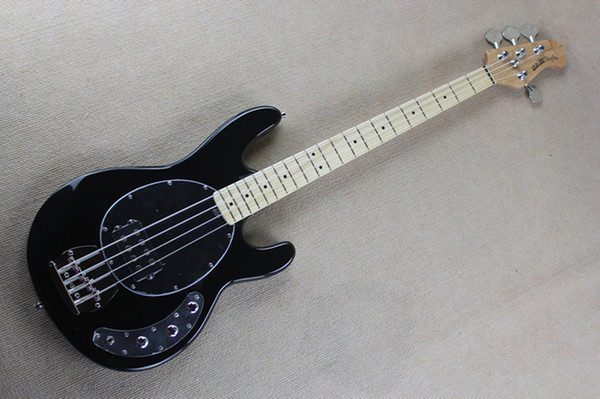 High Quality Black Music Man Black Ernie Ball Sting Ray 4 String Electric Bass Guitar Maple Fingerboard Free shipping