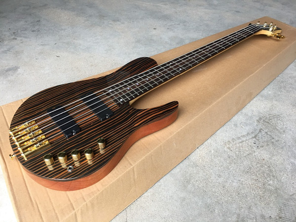 Free shipping! wholesale hot 5 string electric bass guitar, zebra wood with real guitar photos, 20190118