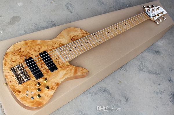 Factory Custom 6-String Electric Bass Guitar with Neck-thru-body,2 Pickups,Gold Hardwares,Maple Fretboard,can be Customized