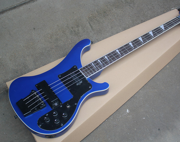 Factory Custom Blue Electric Bass Guitar with 4 Strings,White Binding,Rosewood Fingerboard,Black Hardwares,Offer Customized