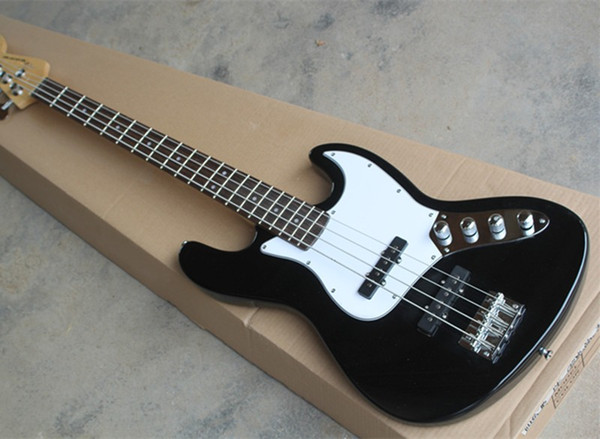 Black 4 Strings Jazz Electric Bass Guitar,White Pickguard,Offer Customized