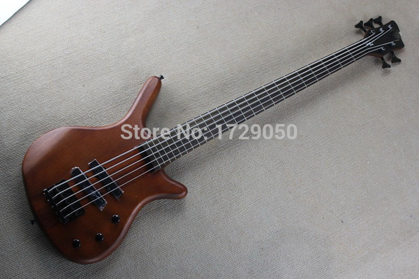 Free shipping Real photos Top quality one piece set neck And body W 5 String natural wood Dark brown electric bass guitar 1111