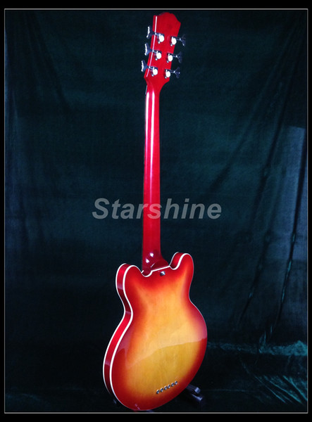 Starshine 6 Strings Semi Hollow Body Electric Bass Guitar YL6-HL10 Strings Thru Body Cherry Burst