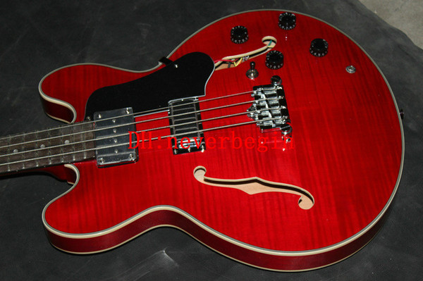 Red Flame Top 335 Hollow Electric Bass New Arrival Wholesale Bass High Quality From China